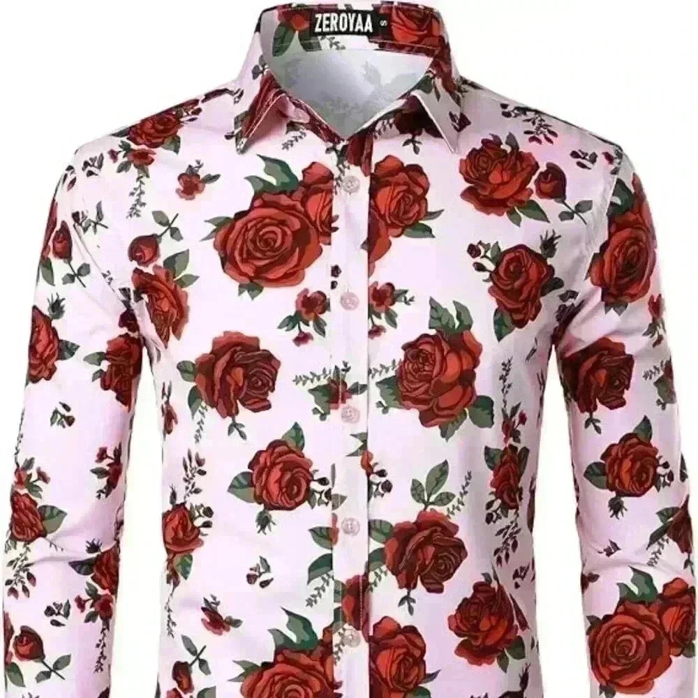 Men's Fashion Urban Design 3D Printed Slim Fit Long Sleeve Button Up Dress Shirt